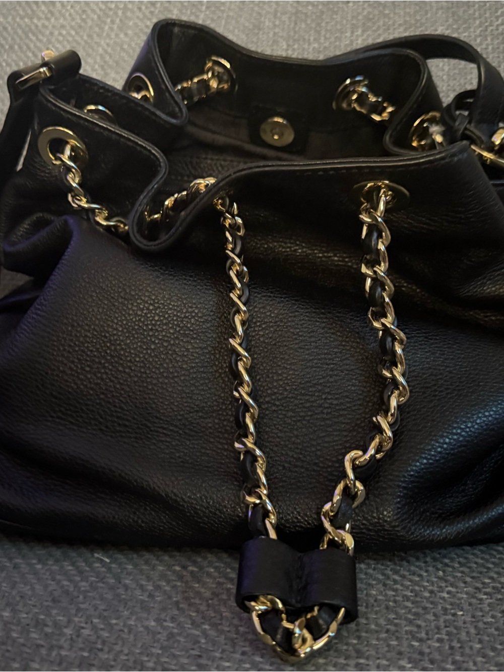Michael Kors Black Leather Shoulder Bag with Gold Chain Straps
